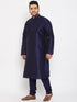 Vastramay Men's Plus Size Navy Blue Silk Blend Kurta Pyjama Set